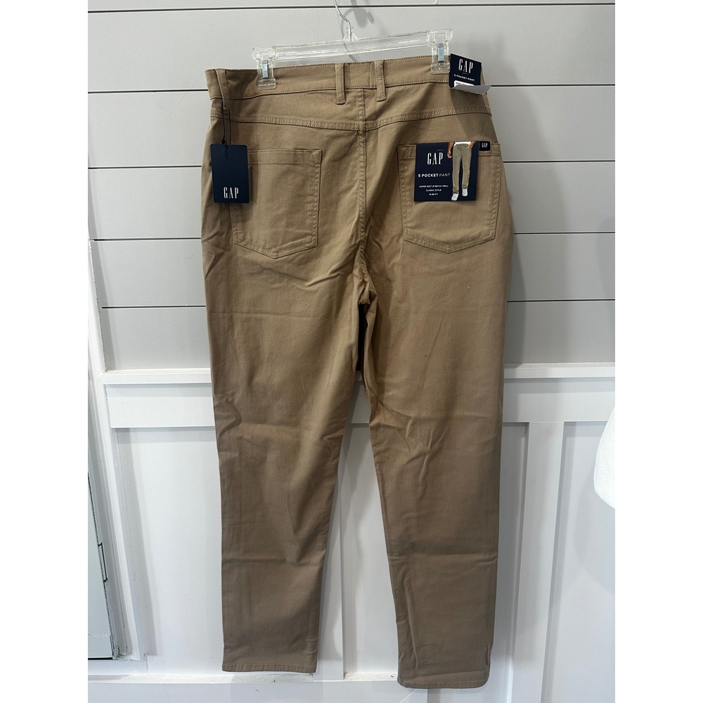 Gap Mens Slim Fit 5 Pocket Pant Chinchilla Tan Stretch Twill 38x32 NEW